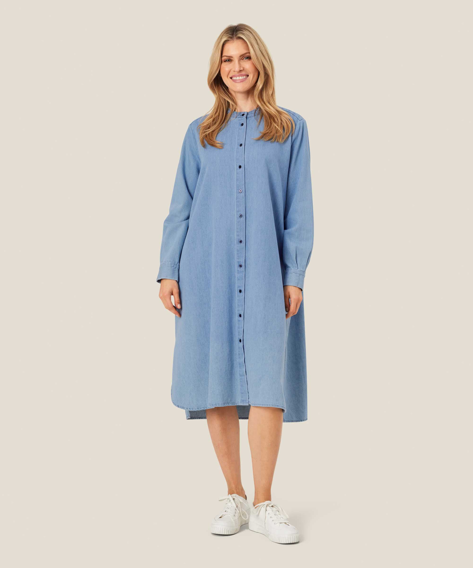 Durchgeknöpftes Jeanskleid mit langen Ärmeln, Light Denim