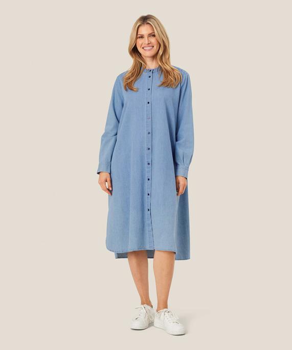 Durchgeknöpftes Jeanskleid mit langen Ärmeln, Light Denim