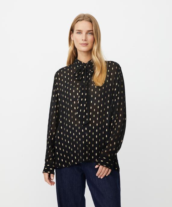 leichtes transparentes Shirt mit goldenen Punkten, Black