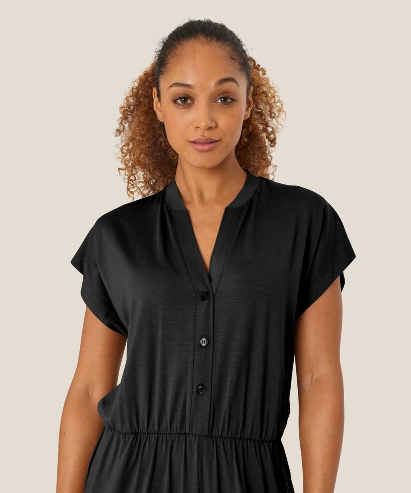 Jersey-Jumpsuit mit V-Ausschnitt und Knöpfen, Black