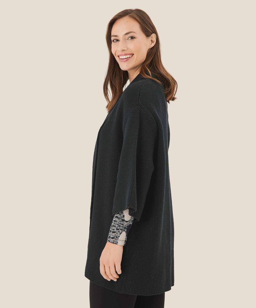 Baumwoll-Cardigan mit 1/2 Ärmeln, Black