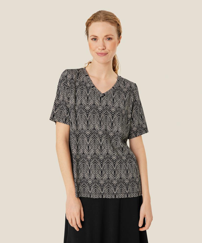 Bedrucktes T-Shirt mit V-Ausschnitt, Black