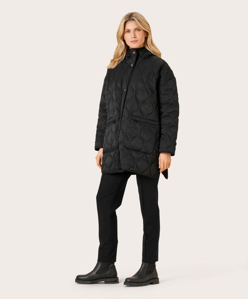 Steppmantel mit Kapuze, Black