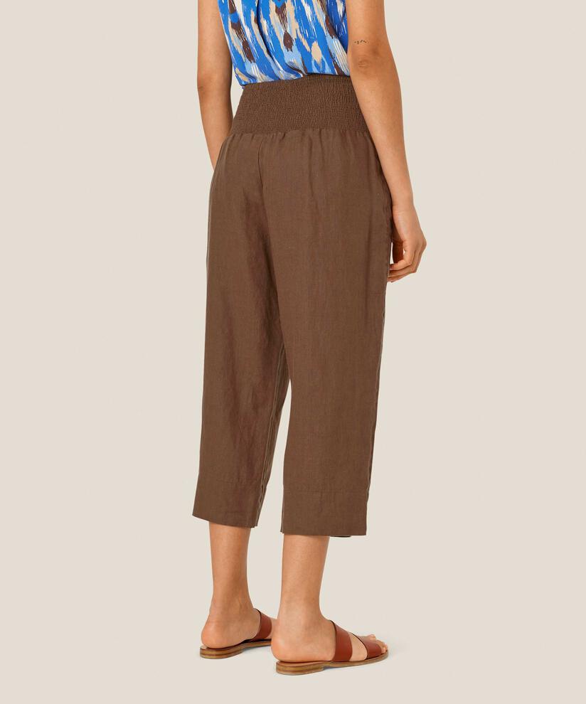 Gerade Leinenhose mit gesmokter Rückseite, Chestnut