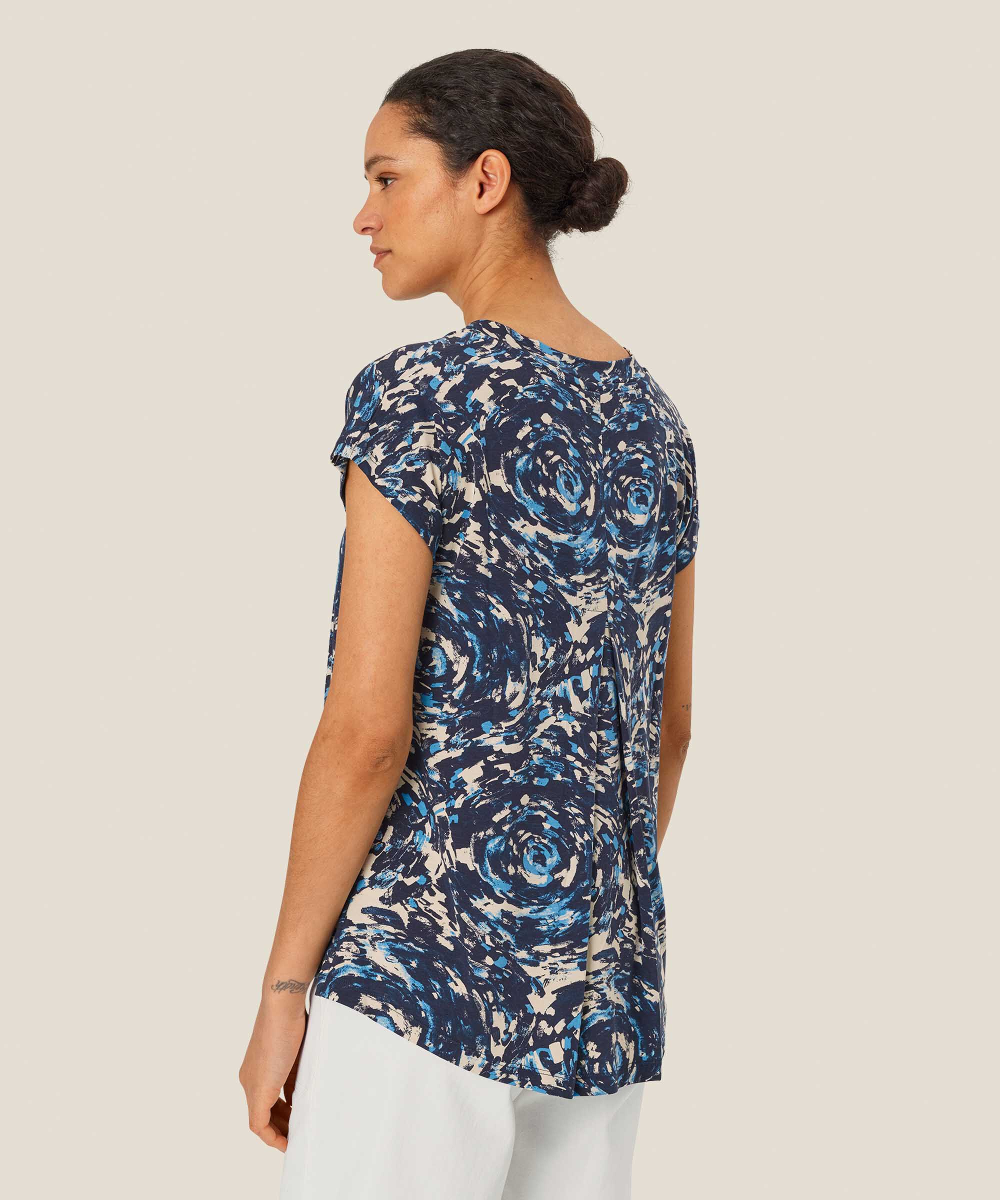 Bedrucktes T-shirt Mit V-ausschnitt, Cendre Blue