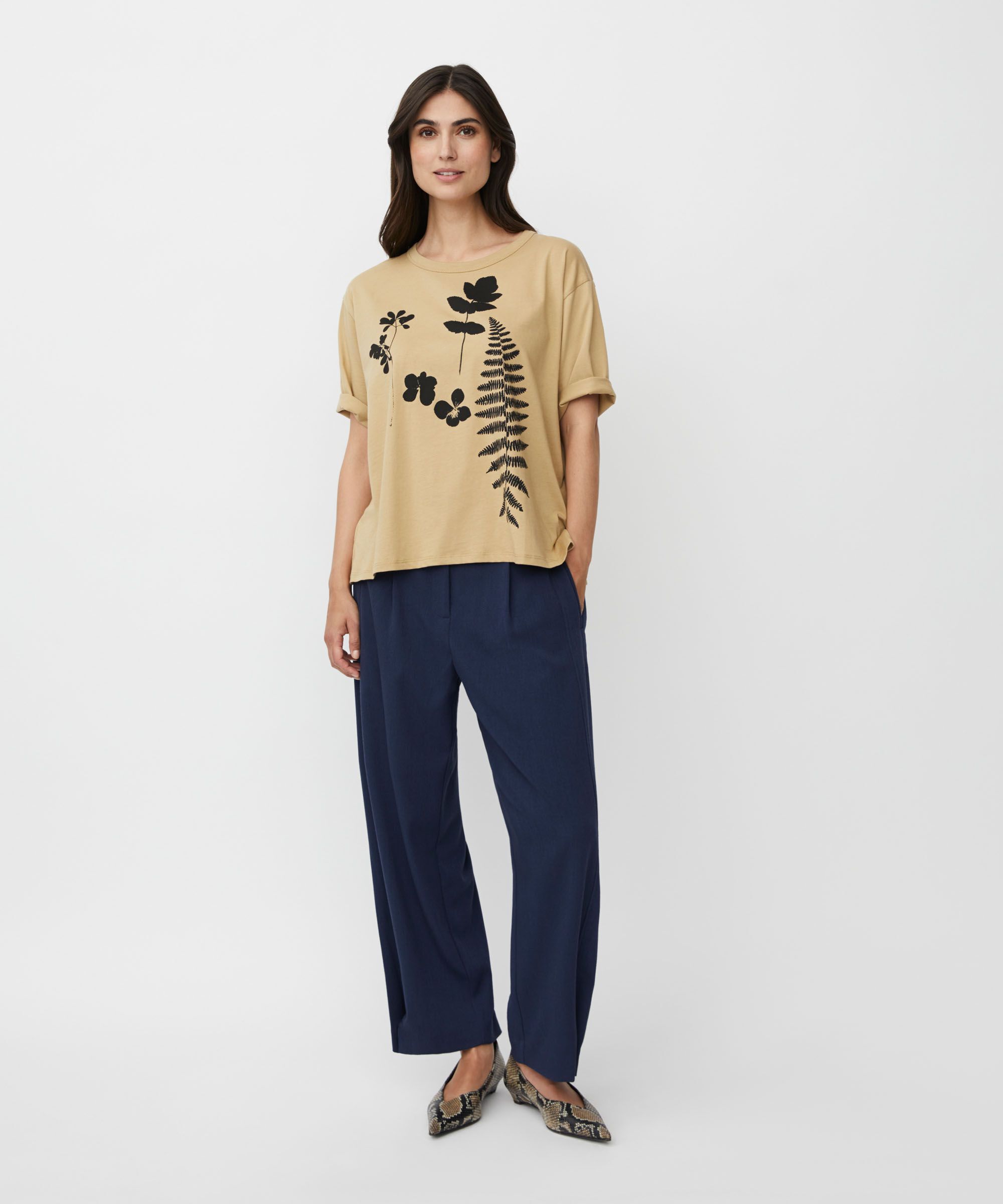 Gewebte Hose Mit Stretch Und Knopfdetail Am Bein, Navy Blazer