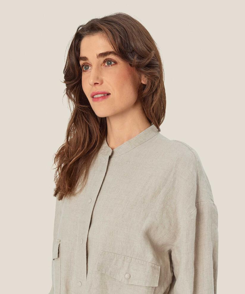 Leinenjacke mit Bindeband in der Taille, Natural