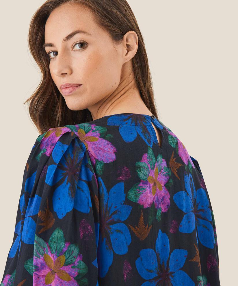 Viskosebluse mit Rundhalsausschnitt, Wild Aster