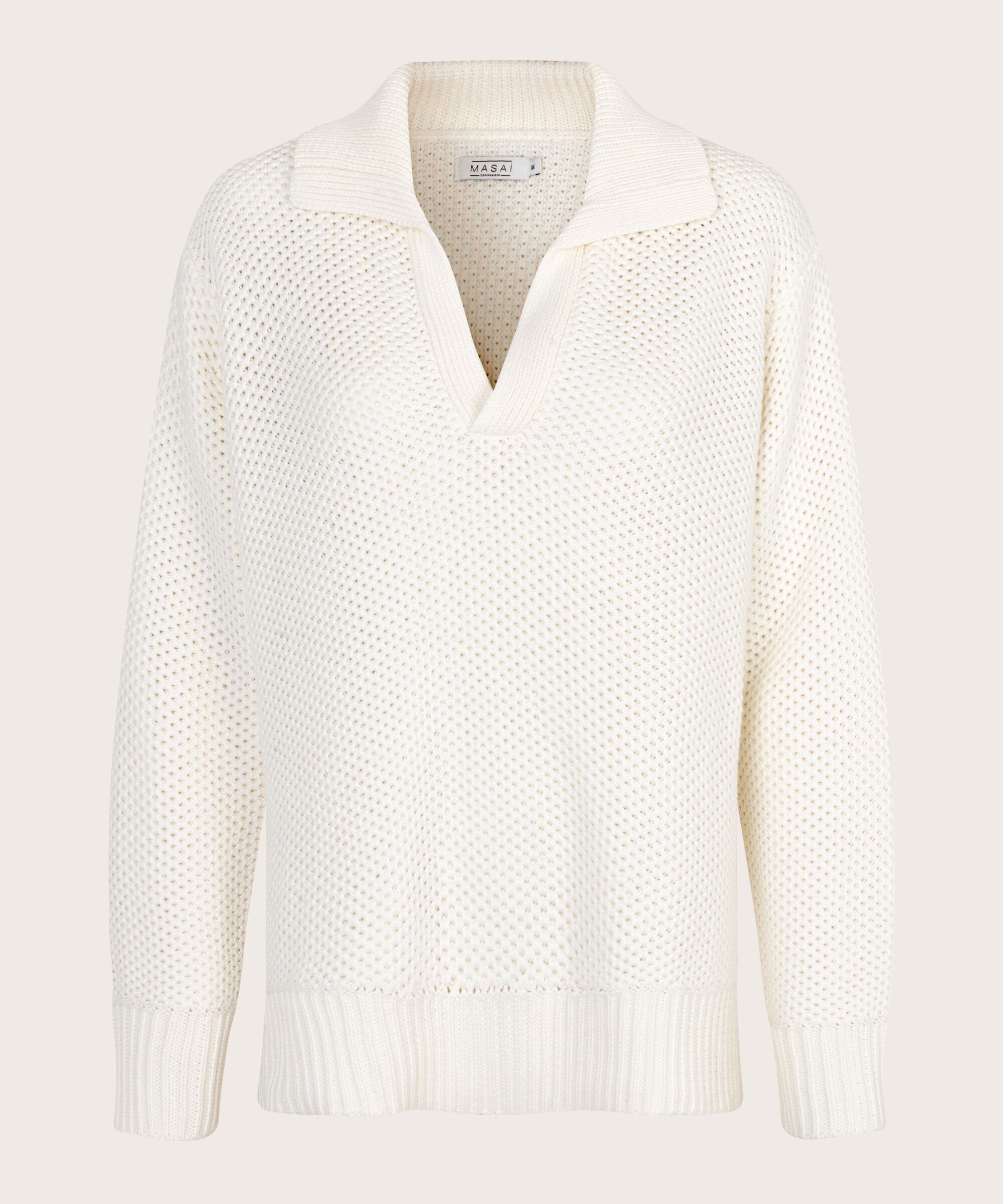 Top aus gestrickter Baumwolle mit V-Ausschnitt, Jet Stream