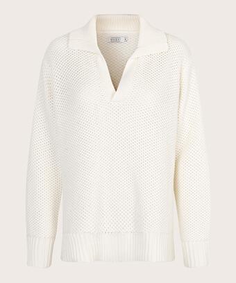 Top aus gestrickter Baumwolle mit V-Ausschnitt, Jet Stream