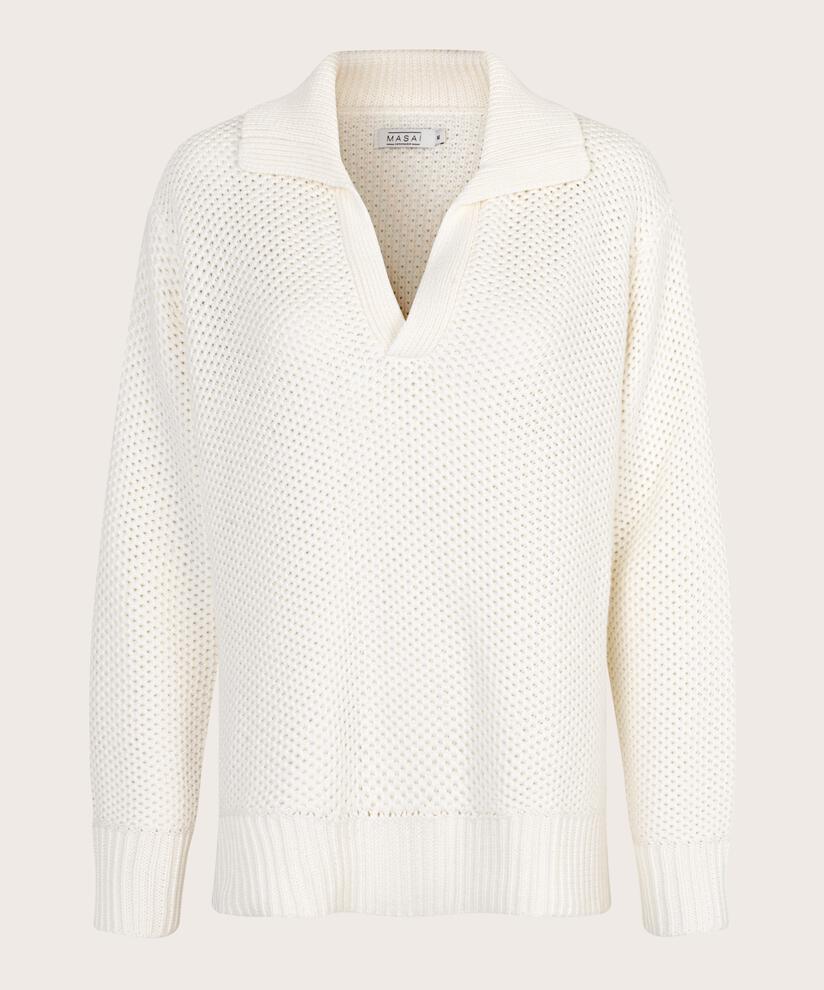 Top aus gestrickter Baumwolle mit V-Ausschnitt, Jet Stream