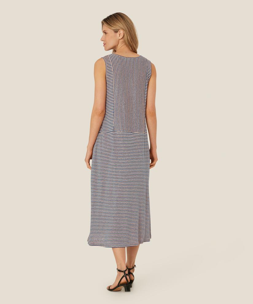 Gestreiftes Jerseykleid aus Leinenmischung, Navy Peony