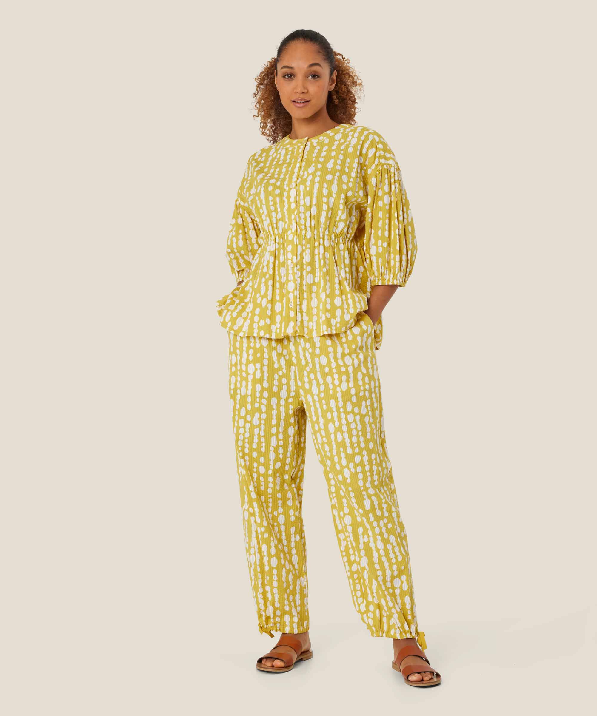 Bedruckte Baumwollhose mit elastischem Bund, Oil Yellow