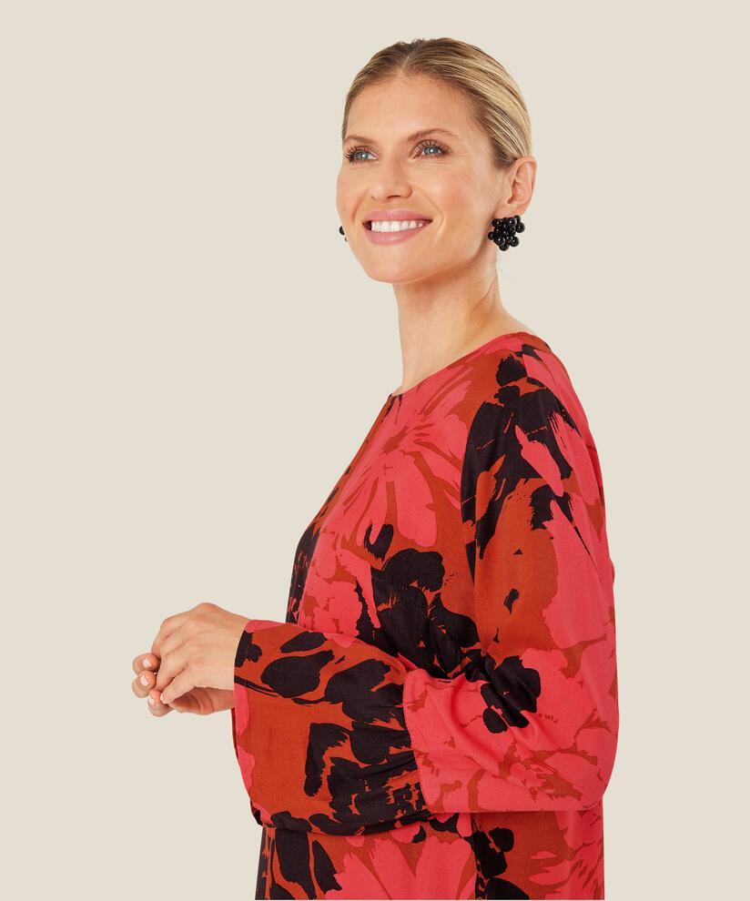 Geblümtes Viskosekleid mit Trompetenärmeln, Picante