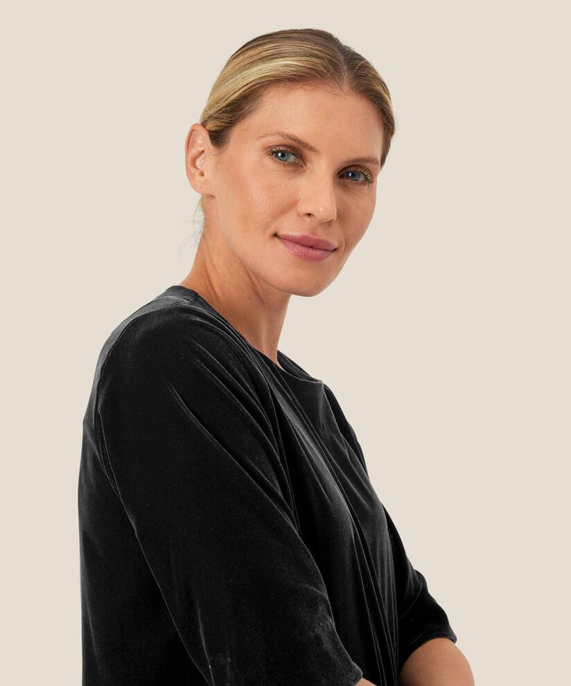 Veloursbluse mit Knopfdetail, Black
