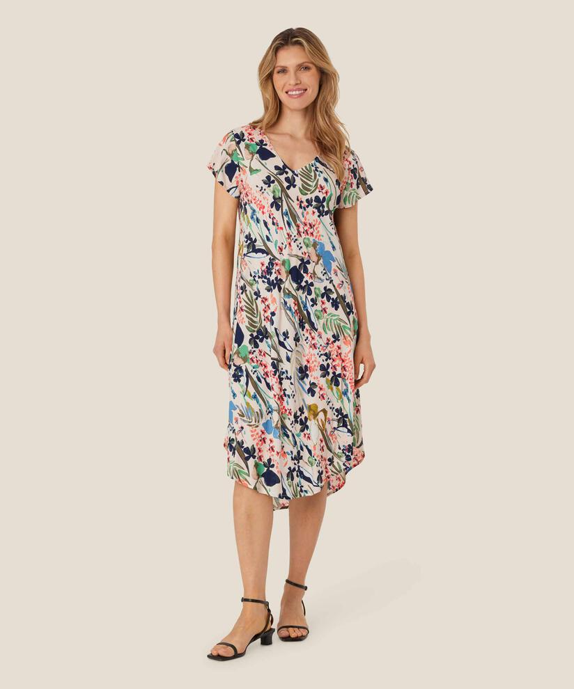 Bedrucktes Viskosekleid mit V-Ausschnitt, Marina