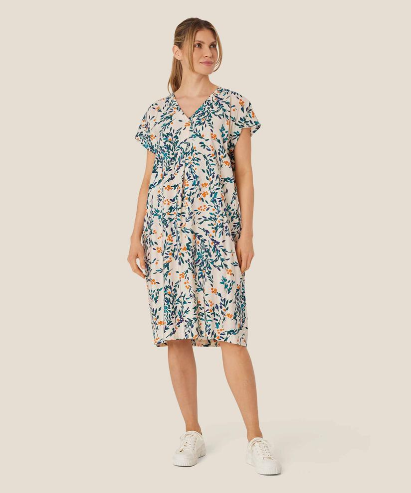 Kleid aus bedruckter Viskose mit V-Ausschnitt, Russ Orange