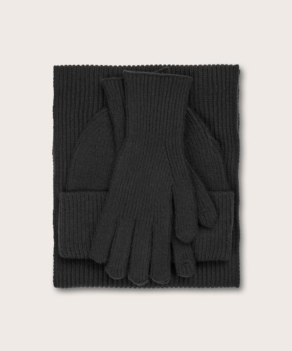 Set mit Mütze, Handschuhen und Schal, Black