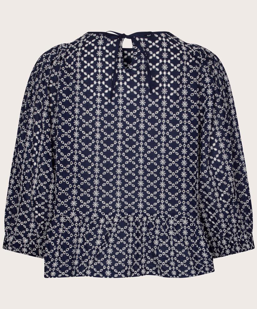 Baumwollbluse mit Lochmuster, Maritime Blue