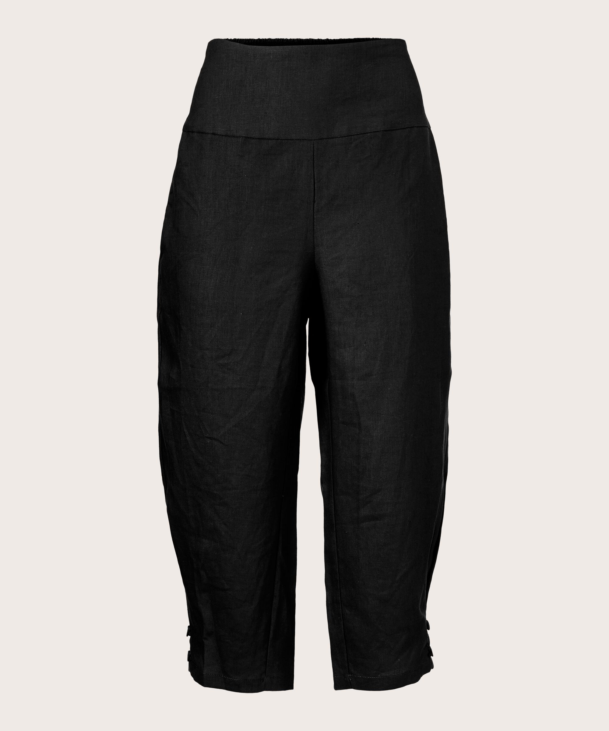 Leinenhose mit breitem, gesmoktem Gummizug hinten, Black