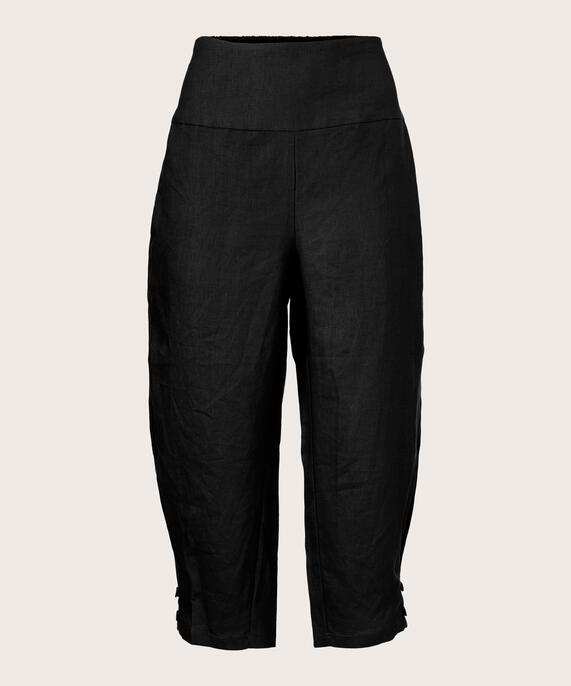 Leinenhose mit breitem, gesmoktem Gummizug hinten, Black