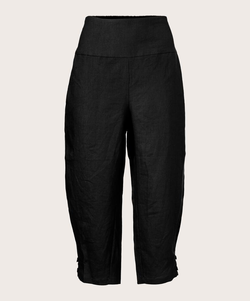Leinenhose mit breitem, gesmoktem Gummizug hinten, Black