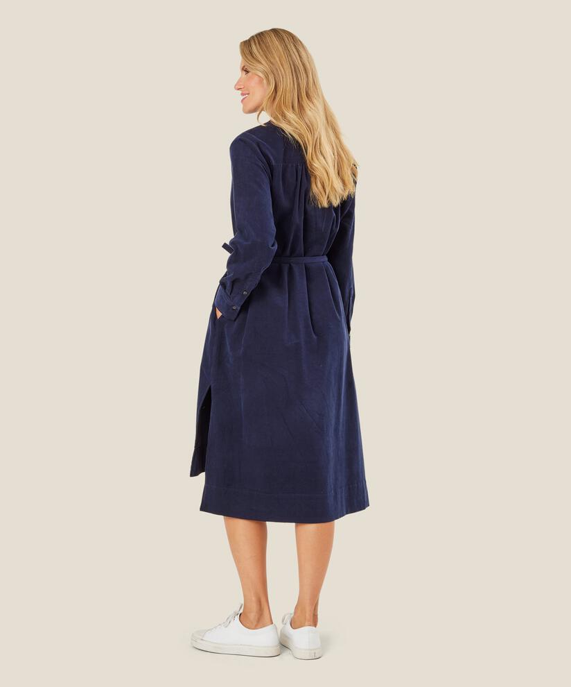 Hemdblusenkleid aus Samt mit hohen Schlitzen, Maritime Blue