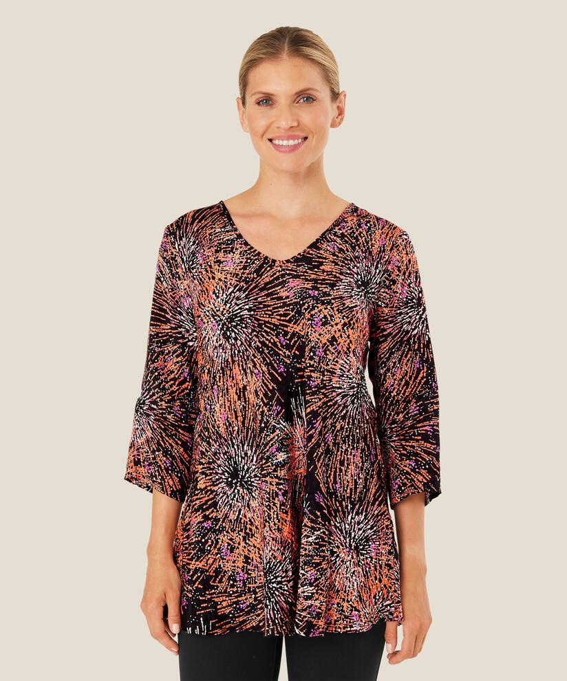 Viskosebluse mit V-Ausschnitt und 3/4-Ärmeln, Picante
