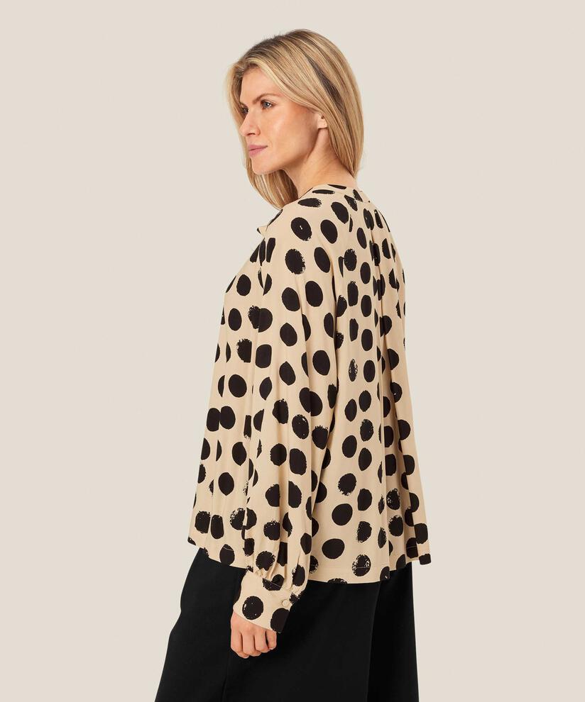 Viskosebluse mit Bindebändern am Hals, Fog