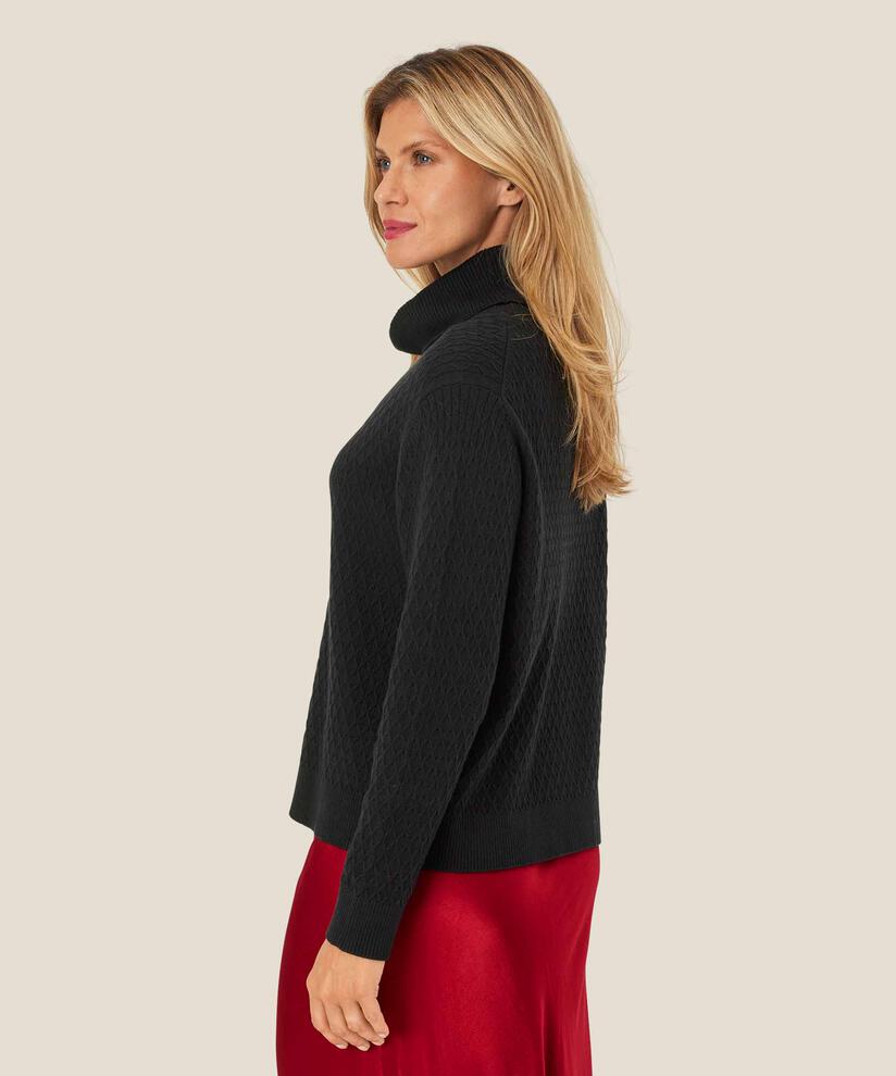 Strickpullover mit Rollkragen und Harlekinmuster, Black