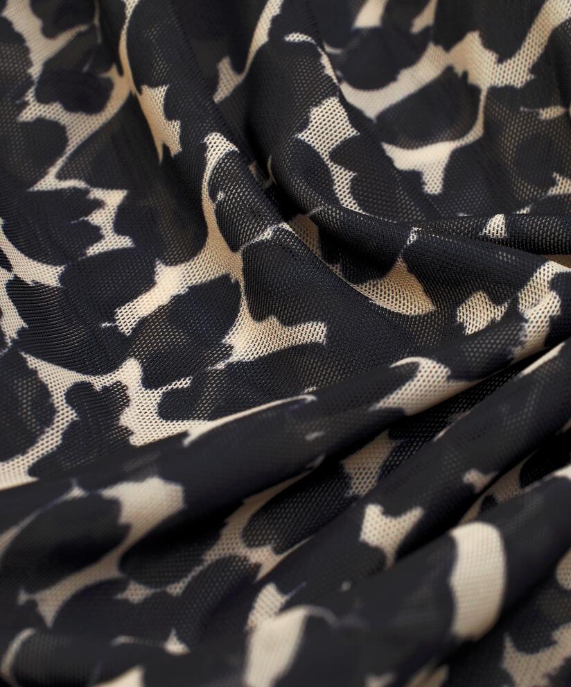 Bedruckte Netzbluse mit langen Ärmeln, Black