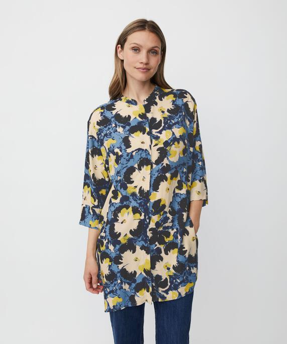 Bedrucktes Viskosehemd Mit Seitenschlitz, Proven Blue