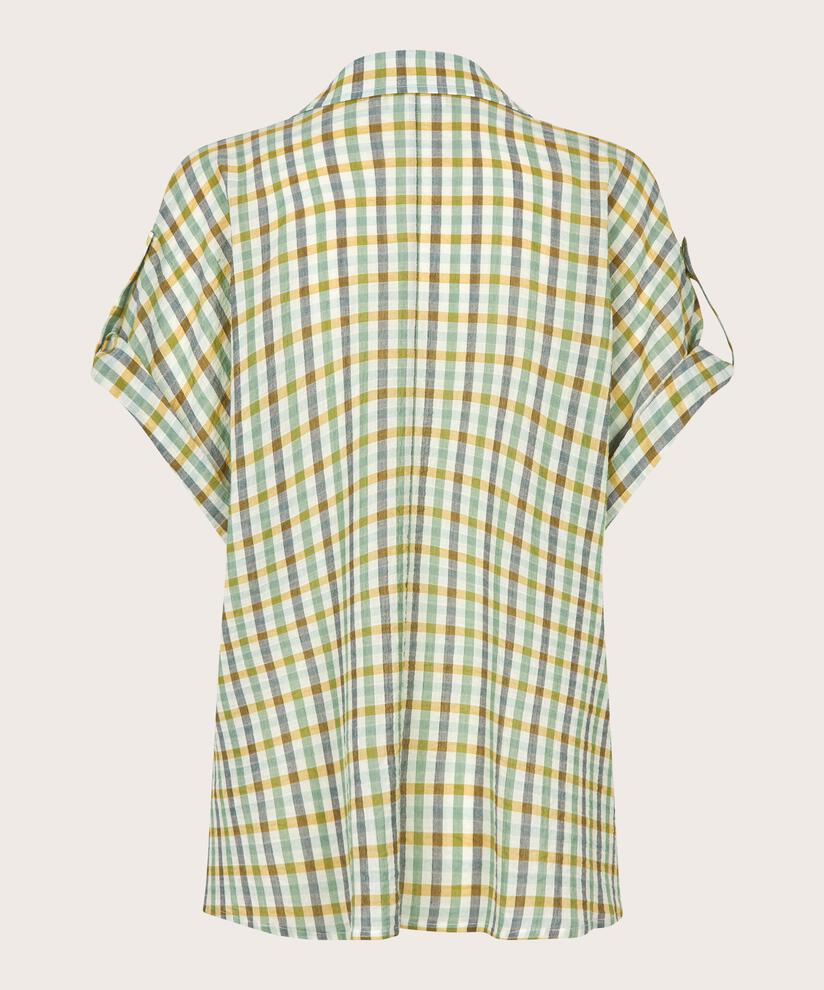 karierte Baumwollbluse mit Wickeleffekt, D. Grass Green