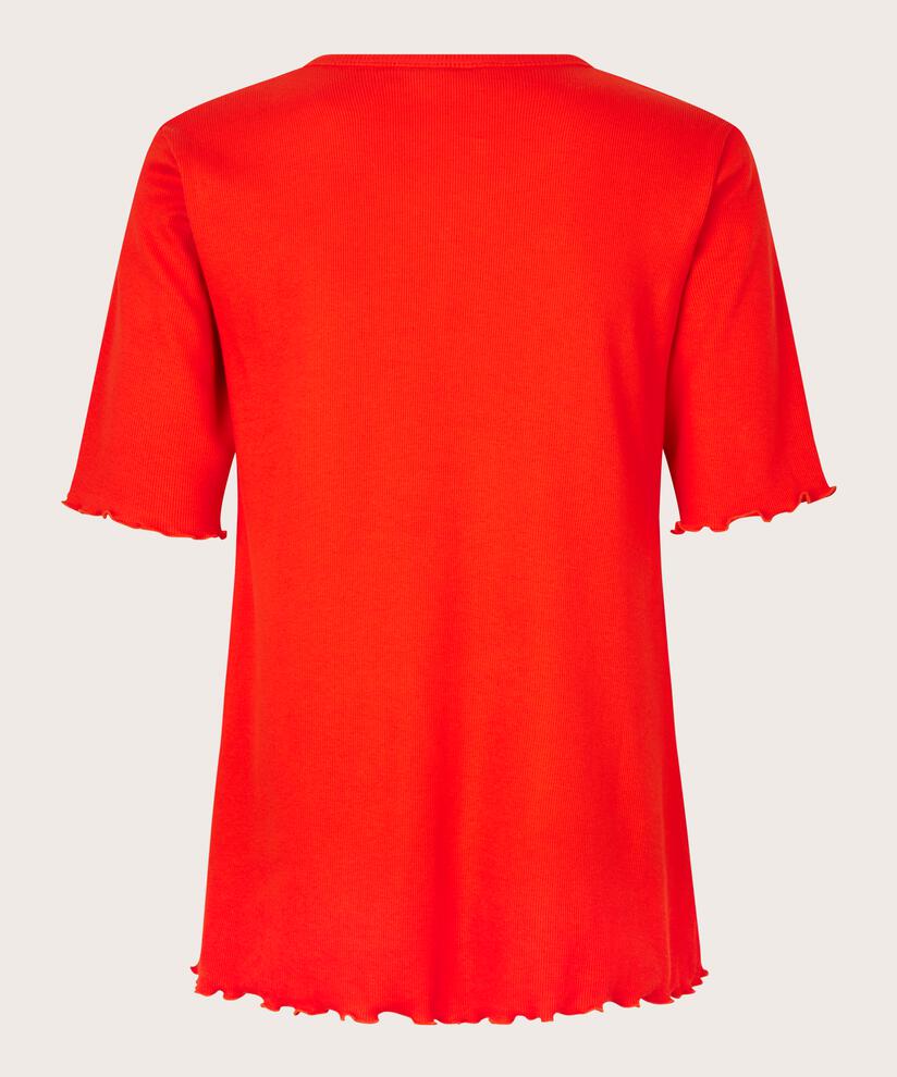 T-Shirt aus gerippter Baumwolle mit gewelltem Rand, Orange com