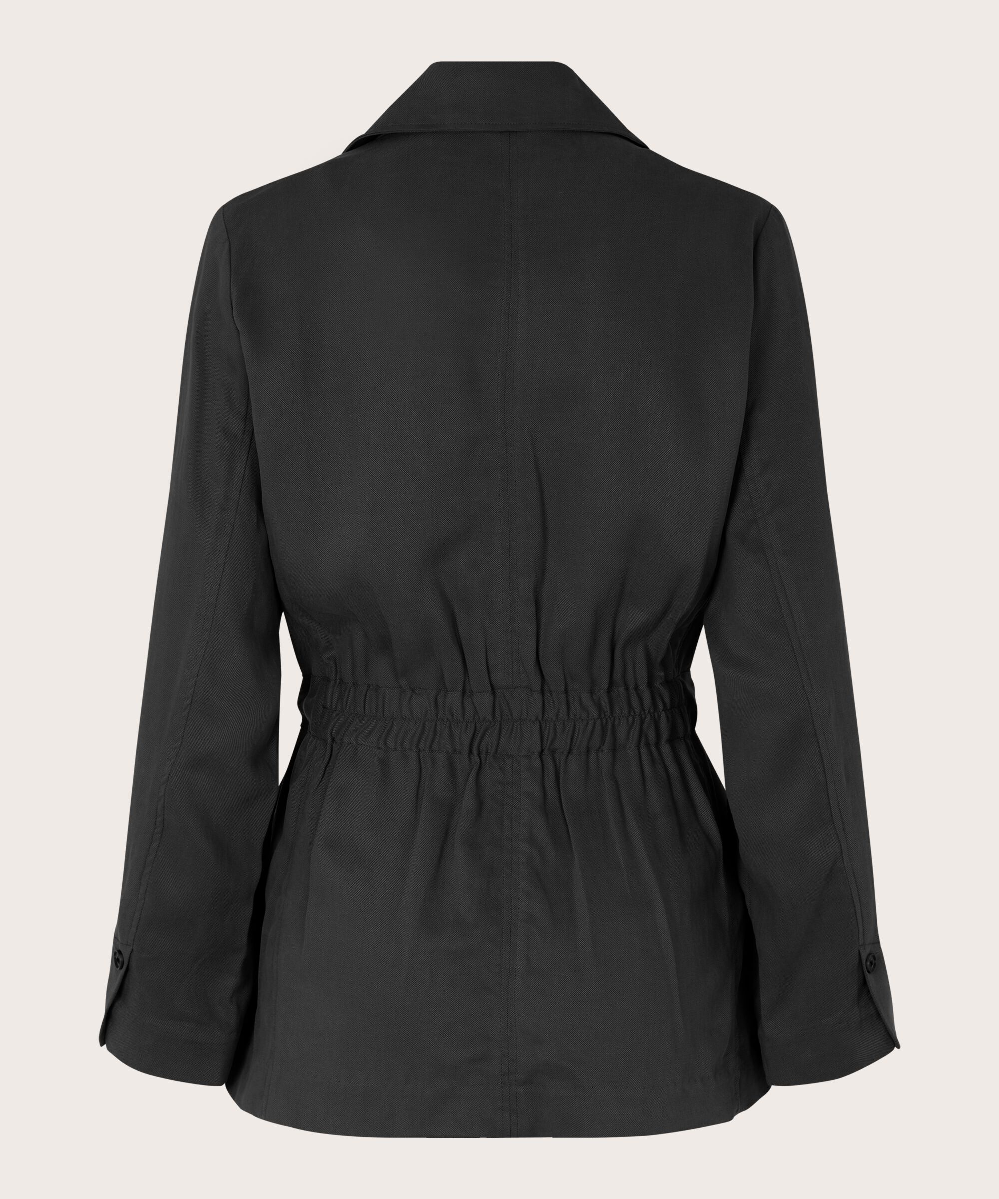 Jacke mit Taschen und Bindebändern in der Taille, Black