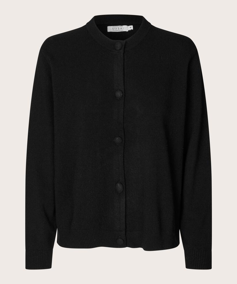 Rundhals-Cardigan aus Wollmischung, Black