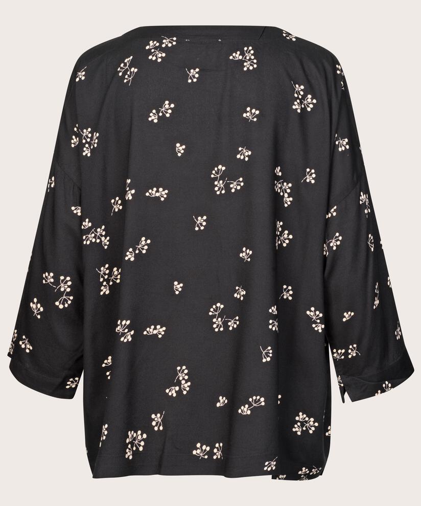 bedruckte Viskosebluse mit 3/4-Ärmeln, Black