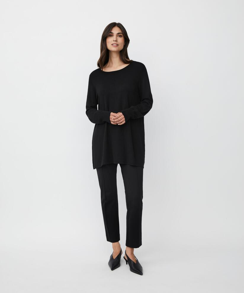 langärmliger Rundhals-Strickpullover, Black