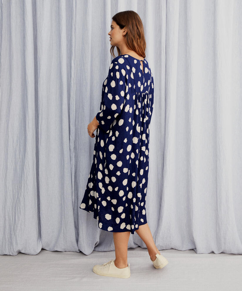 Viskosekleid Mit Dreviertelärmeln, Maritime Blue