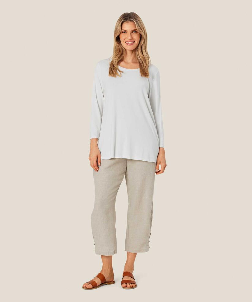 Leinenhose mit breitem, gesmoktem Gummizug hinten und Knopfdetail, Natural