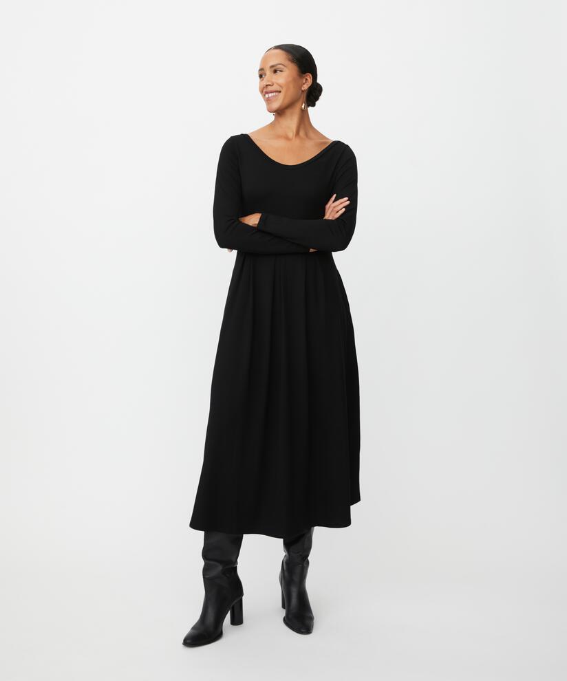 Jerseykleid mit langen Ärmeln und Rundhalsausschnitt, Black