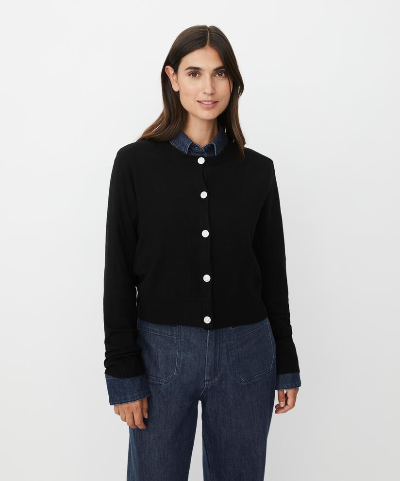 Langarm-Cardigan mit Strassknöpfen, Black