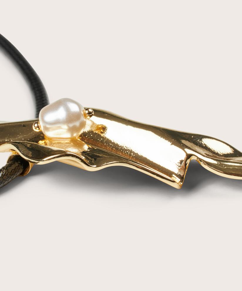 Halskette in Lederoptik mit goldenem Anhänger, Gold