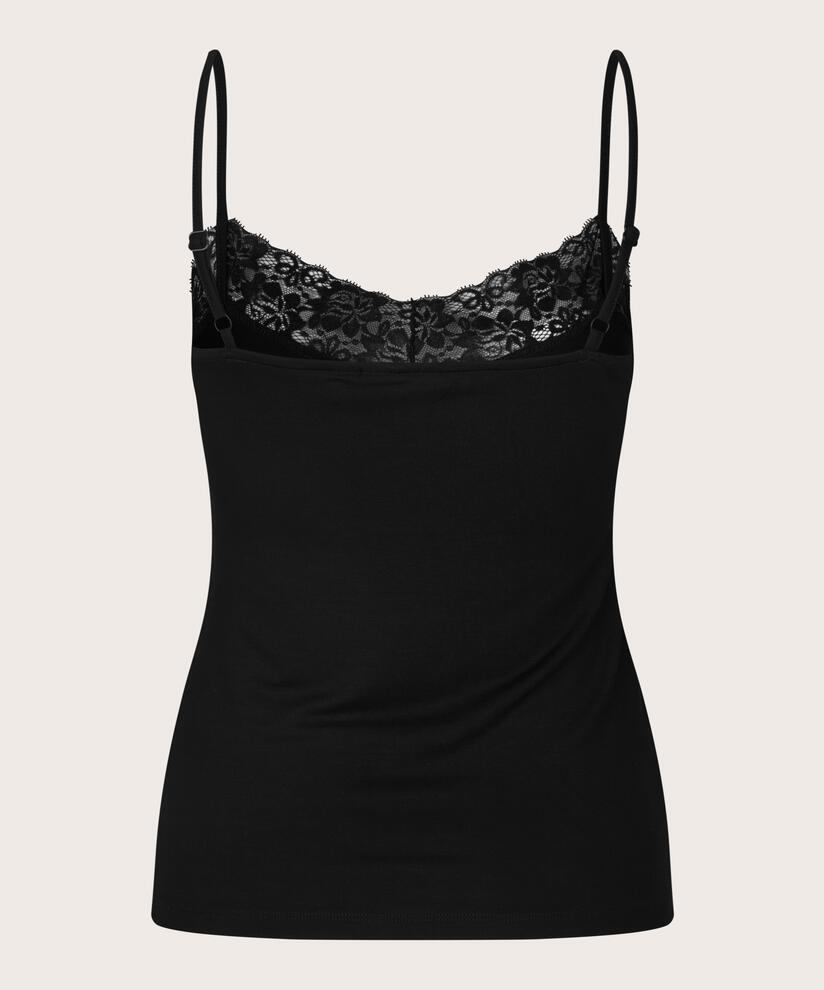 Jersey-Trägertop mit Spitzenbesatz, Black