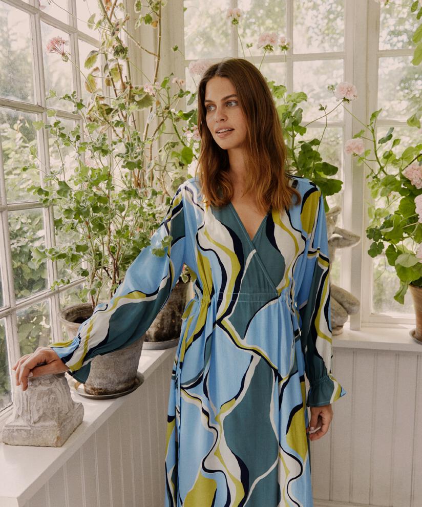 Langärmliges Viskosekleid mit seitlichen Bändern, Oasis