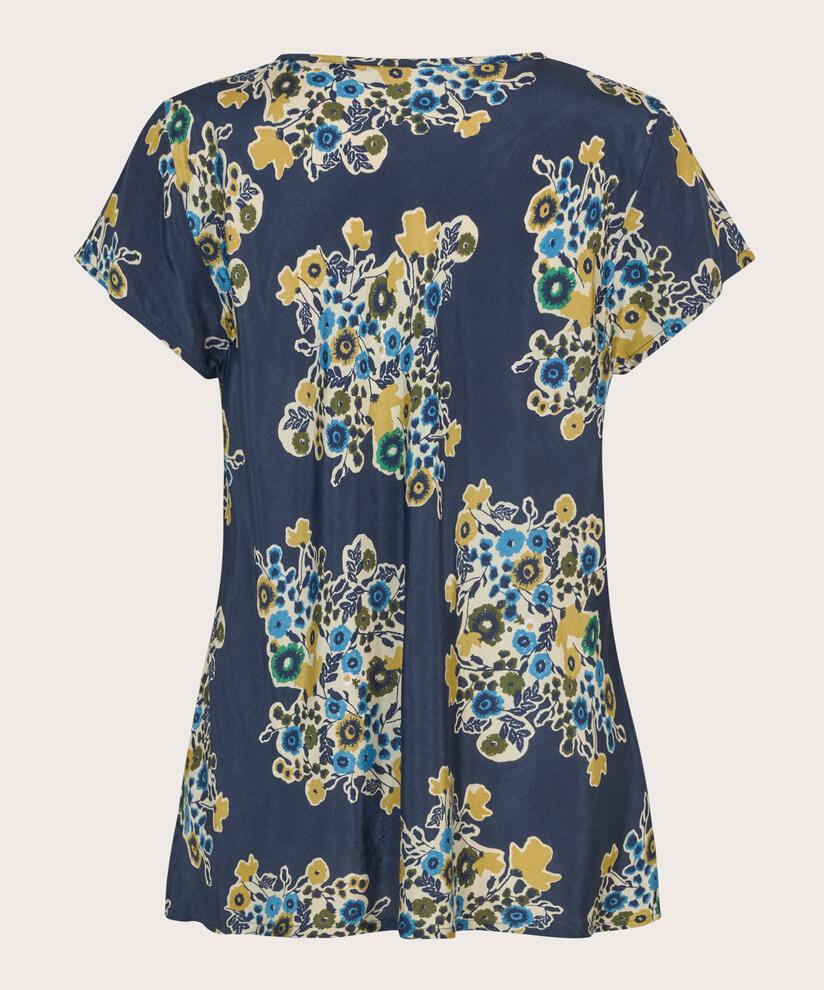 Bedrucktes Viskose-top Mit V-ausschnitt, Mood Indigo