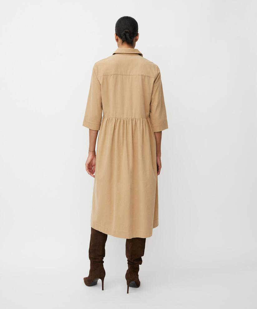 Samthemdkleid mit 3/4-Ärmeln, Travertine