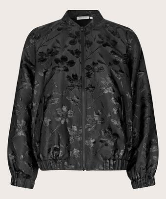 Jacke mit Reißverschluss und Blumenstickerei, Black