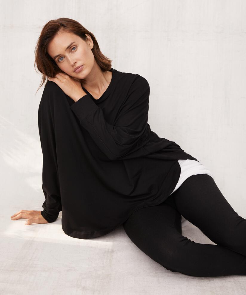 Weiches Jersey-Top mit Fledermausärmeln, Black