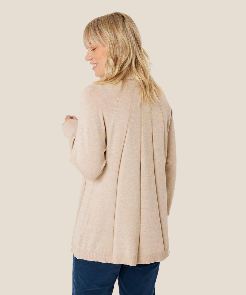 Feinstrickpullover mit Falten und Kragen, L beige mel